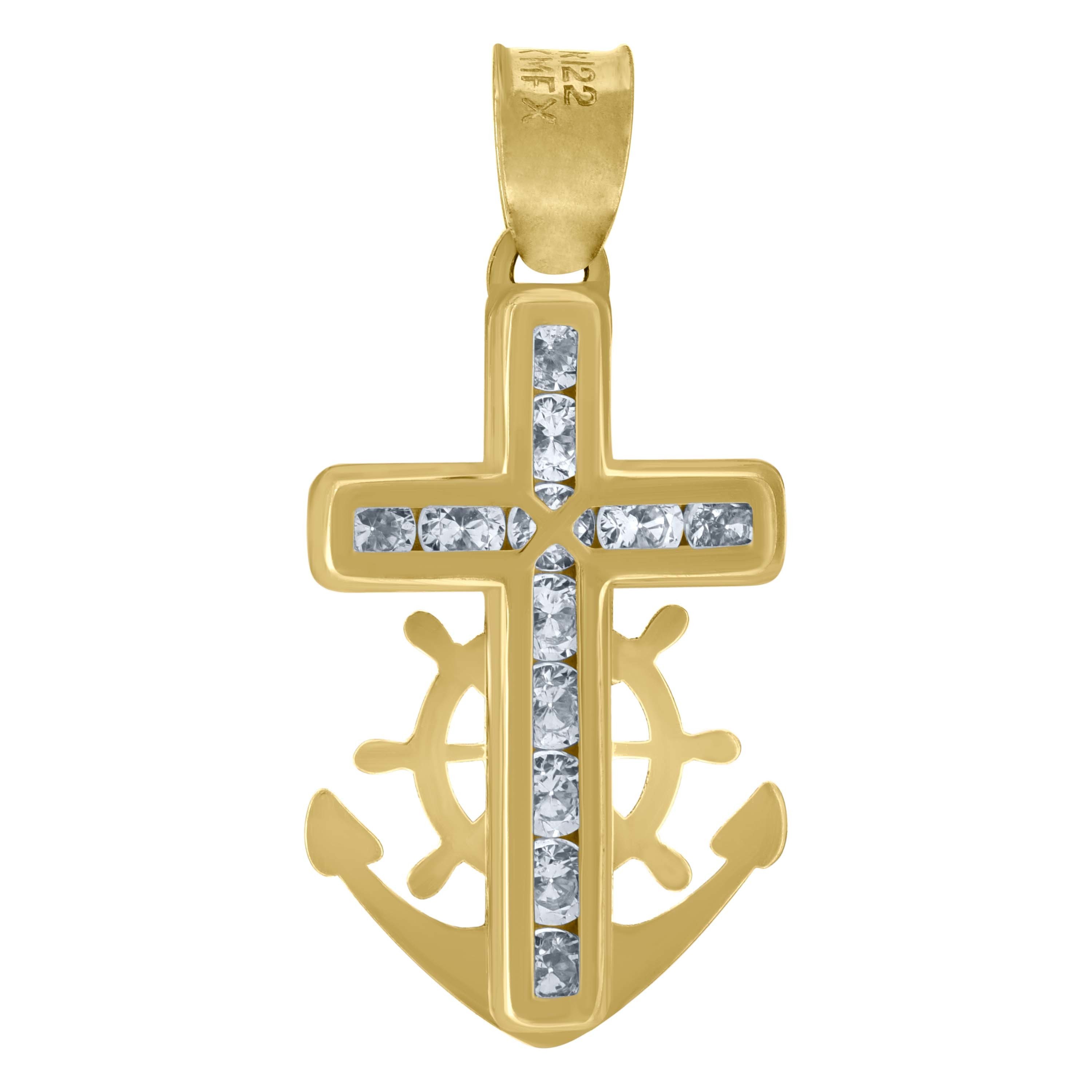 10kt 10k Yellow Gold Unisex Cz Polished Finish Anchor Cross Charm Pendant